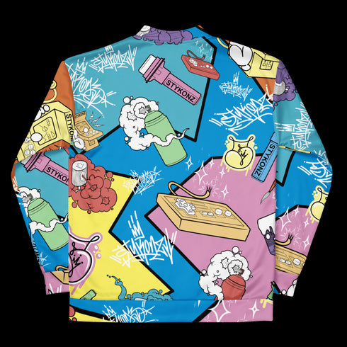 Women’s Graffiti Bomber Jacket – 90’s Elements Throw Ups & Tags | Hip - Hop Streetwear Jacket - Stykonz Graffiti Streetwear